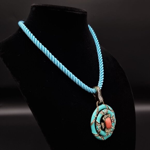 Heidi Daus Turquoise & Coral Pendant Necklace With Crystal Accents & Gold-Tone - Picture 3 of 5